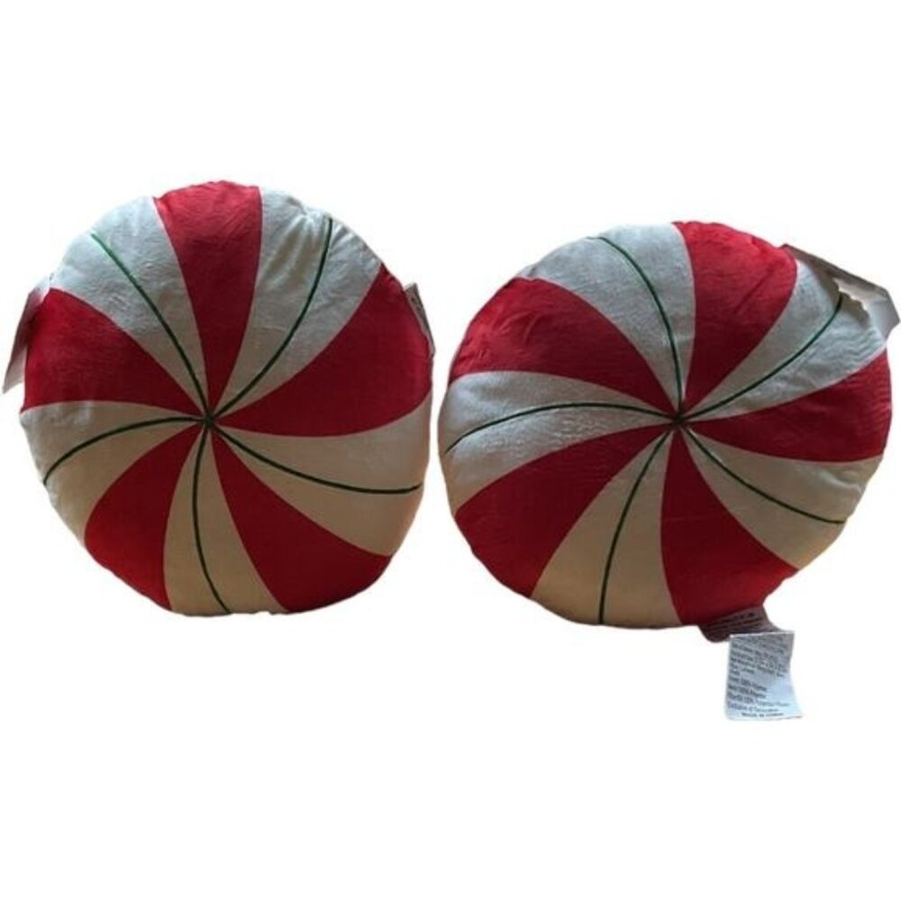 Holiday Christmas Candy Mint Red White Green Throw Pillow Set 13.5"